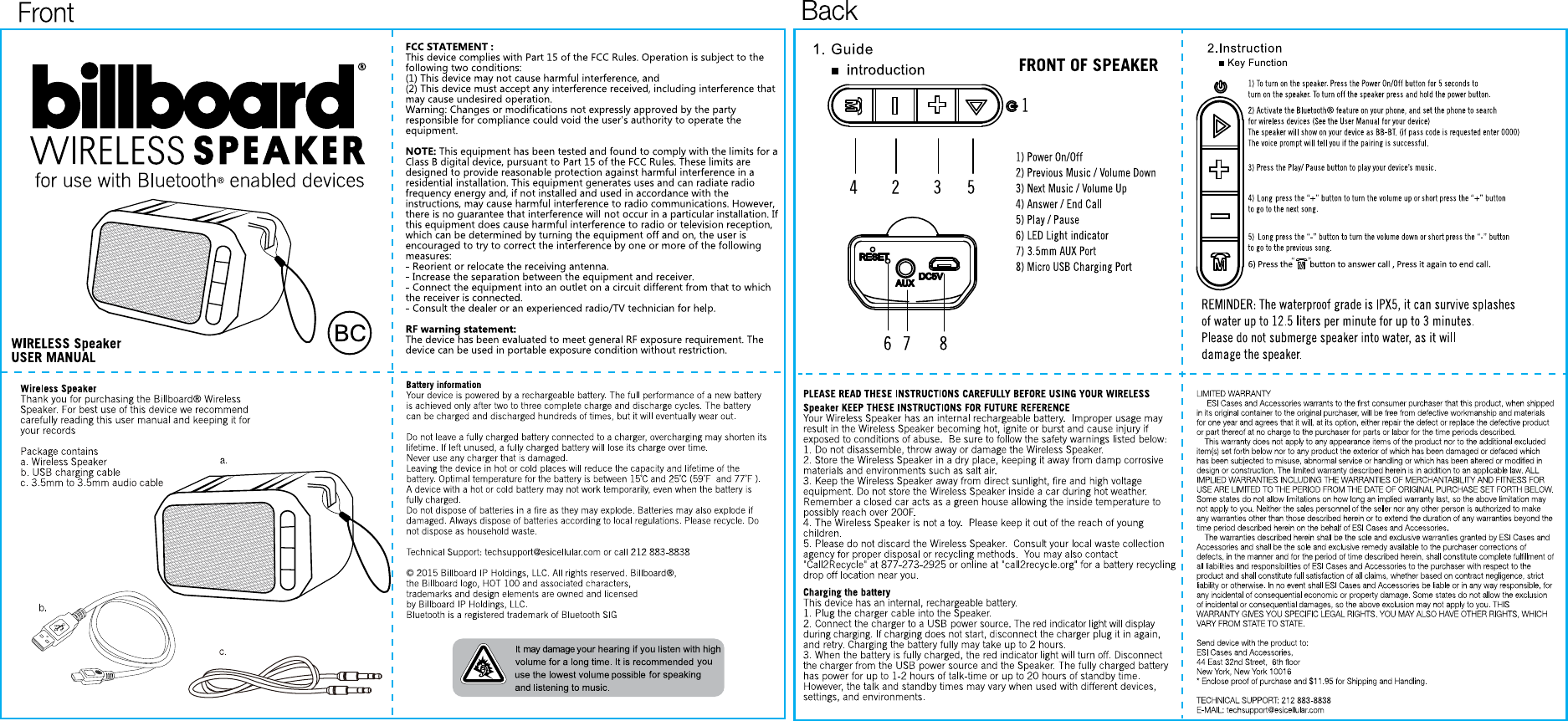 Billboard bluetooth wireless speaker manual